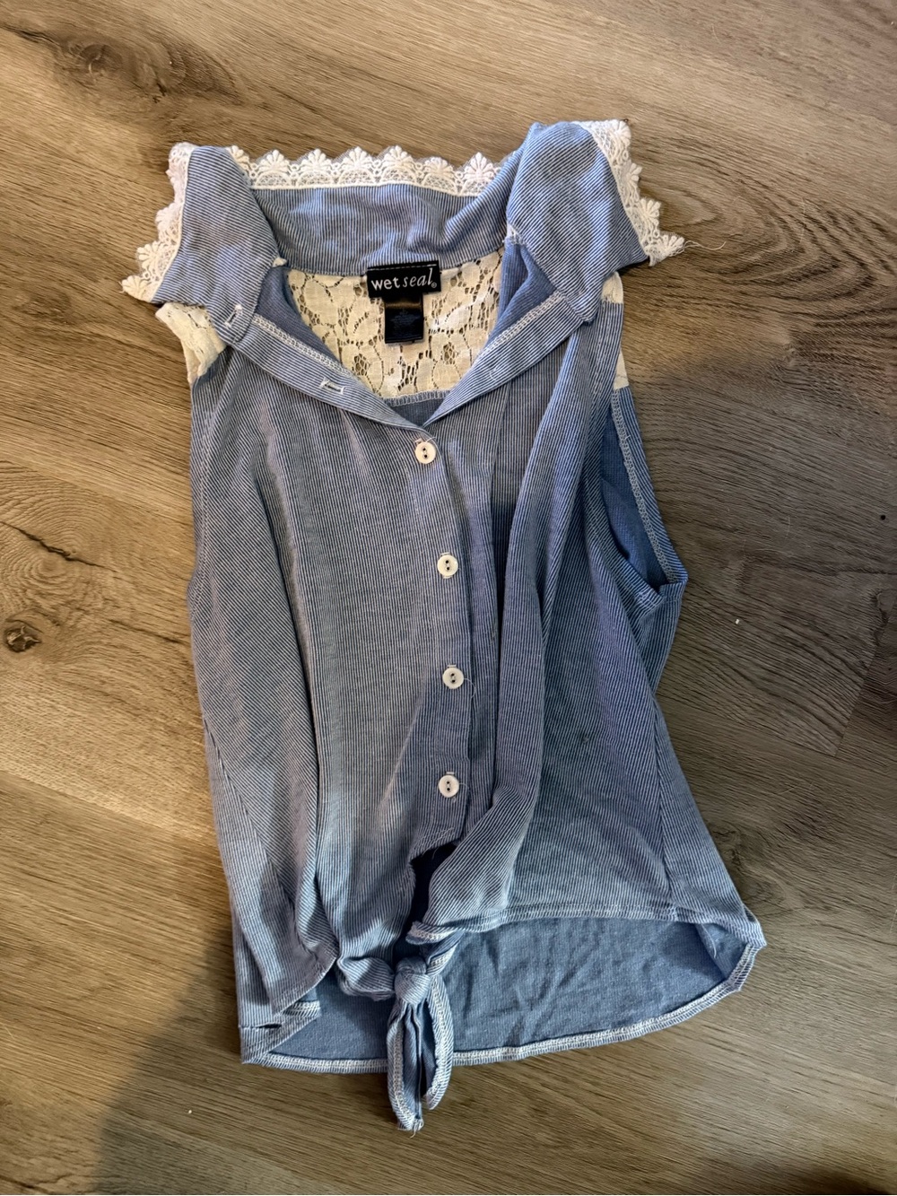 Wet Seal Light Blue Lace-Back Button Tie Front Camisole